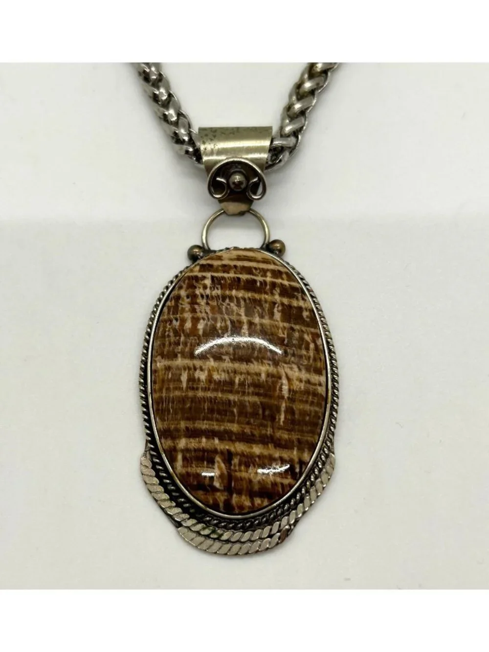 Arganoite Pendant Necklace Silver-tone 2-inch Natural Gemstone Pendant Statement